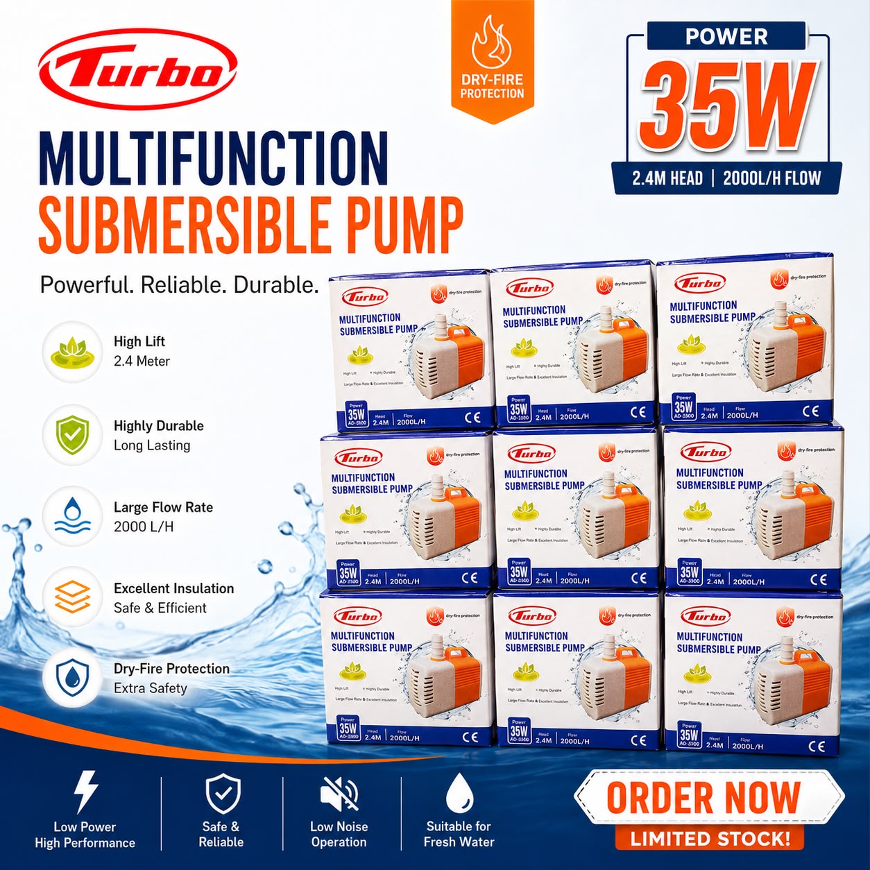 🌊 Turbo 35W Multifunction Submersible Pump ⚡